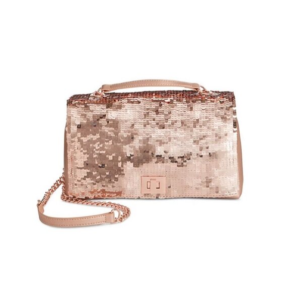 INC Ajae soft sequin convertible crossbody shoulder bag - Rose Gold - Picture 1 of 8